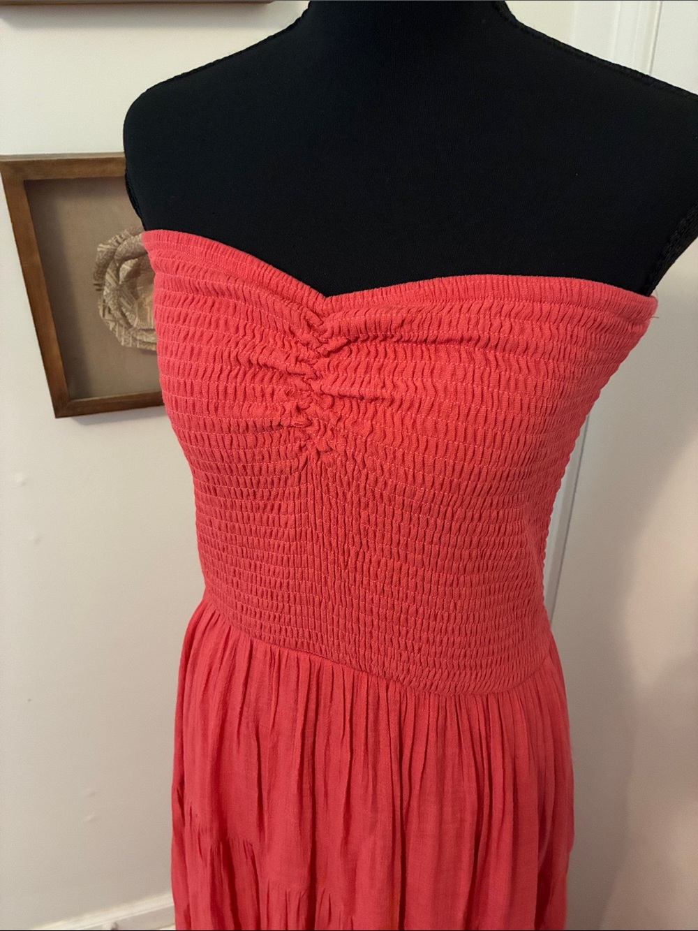 Hudson Gray NWT Smocked Strapless Maxi Dress in Coral Red - Picture 2 of 5